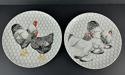 Fitz & Floyd Chicken Coop 2 Luncheon Plates Light Brahma Silver Laced Wyandotte • $34.99