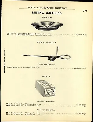 C. 1914 PAPER AD Miners' Candlestick Occident Panning Pan Justrite Carbide Lamp • $25.99