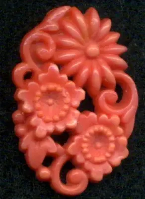 Two Oval Vintage Orange Glass Openwork Cabochon...Imitating Carved Coral…15/16  • $22.50