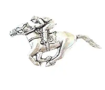 Race Horse And Jockey Finely Handcrafted In Solid Pewter In UK Lapel Badge • £7.50
