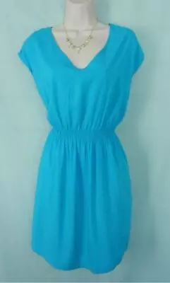 MOSSIMO Supply Co. Soft V-neck Cap Sleeve Hawaiian Blue Summer Dress XL NWOT • $18.59