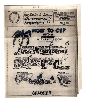 1944 WWII Illustrated V-Mail - SEABEES 16th Naval Const. Batt. Get Into Coconut  • $17.95