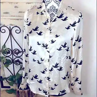 I Love H81 Satin Bird Print Blouse • $26.10