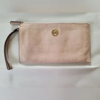 Michael Kors Fulton Large Pebbled Leather Zip Wristlet Clutch Wallet Pink 10 X 6 • $35