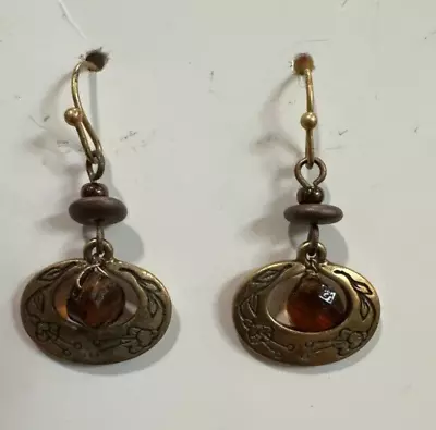 Vintage Premier Designs Drop Dangle Earrings Beaded Brown Brass • $9.92