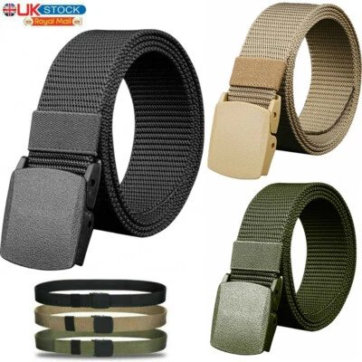 Unisex Belt Mens Womens Canvas Webbing Regular Size Black Buckle Army Belts UK • £3.99