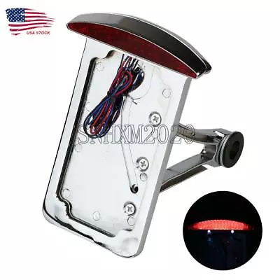 Chrome Vertical Side Mount License Plate Holder Brake Light Bracket For Harley • $39.74