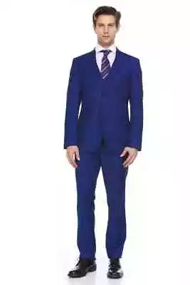 FERERA COLLECTION-MEN'S 3 PIECE MODERN FIT SUIT COLOR FRENCH BLUE 36R 30 Waist • $78