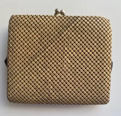 Vintage Metal Mesh Wallet Purse Australia Beige Brown Fold Brass Gold Clasp Clip • $23