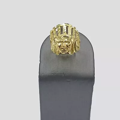 £272.50 • Buy Real 10k Indian Head Yellow Gold Men's Ring Diamond Cut Pinky Thick Band
