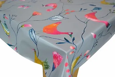 Barmy Birds Slate Grey PVC Vinyl Wipe Clean Oilcloth Tablecloth • £9.99