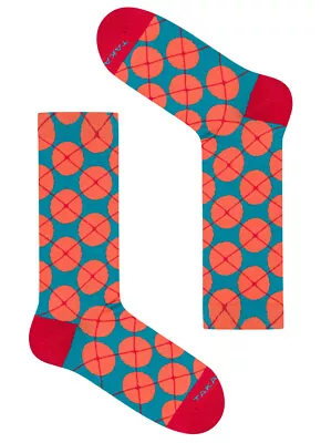 Funky Design Unisex Turquoise-Blue Socks With Orange Polka Dots And A Diamond... • $11.10