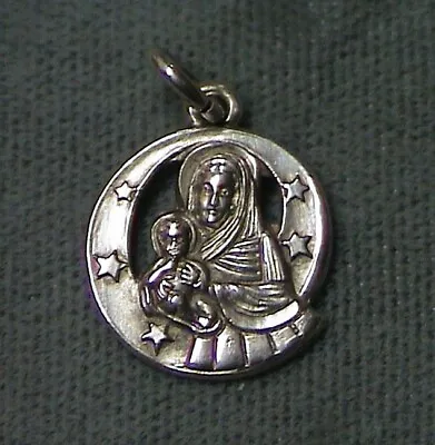 Vintage Sterling Silver Mary Baby Jesus Religious Medal Signed INFINITY Pendant • $21.99