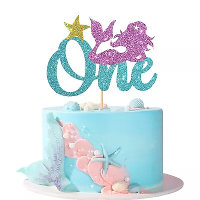 Glitter Mermaid One Cake Topper/Mermaid Sign Baby Girl 1st Birthday Cake Deco... • $16.65