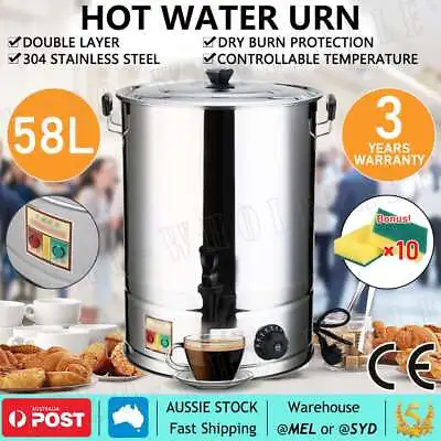 58L Hot Water Stainless Steel Urn With Concealed Element Boiler Tea Kettle 2800W • $125.95