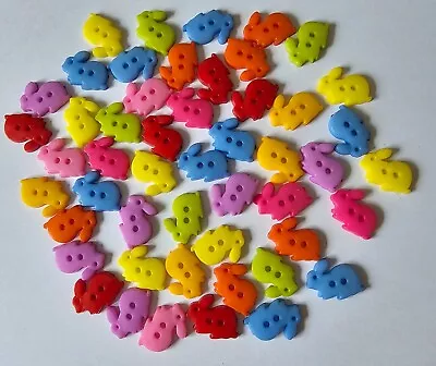 50 Assorted Colours Rabbit Shape Two Hole Acrylic Buttons Size 17mm By 13mm • £3.79