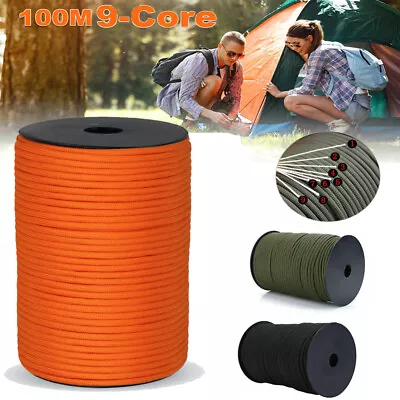 100M 550 Paracord Parachute Cord Lanyard Mil Spec Type III 9 Strand Core Rope • $9.11