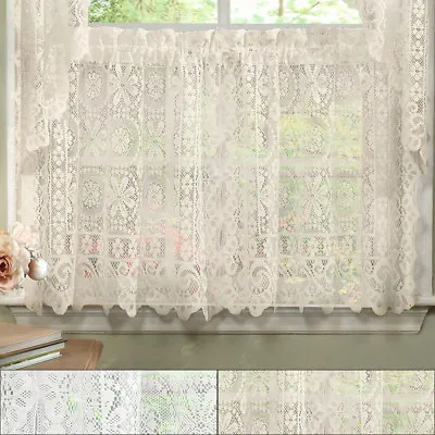 Hopewell Heavy Floral Lace Kitchen Window Curtain 24 X 58 Tier • $12.59