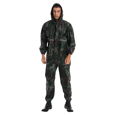 US Mens Waterproof Jumpsuit One Piece Reflective Rainsuits Coveralls For Adults • $37.04
