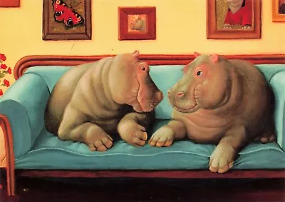 Hippos In Love On Couch Suzan Visser Fantasy Art Vintage Postcard Unposted • $2.97