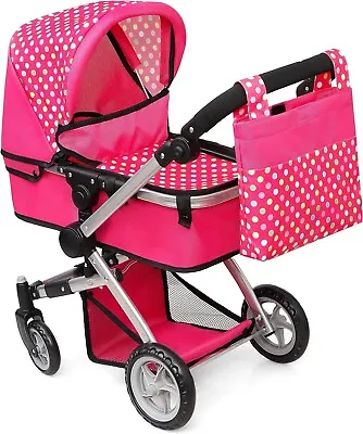 My First Doll Adjustable Toy Pram Buggy Pushchair & Baby Doll Stroller Set Girls • £49.99