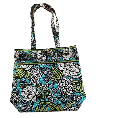 Vera Bradley Island Blooms Tote Shoulder Bag Toggle Close Turquoise Floral Print • $17.95