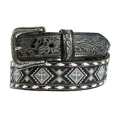 Nocona Western Mens Belt Leather Beaded Cross Buck Stitch Black N210005501 • $69