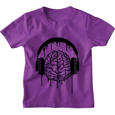 £6.95 • Buy Music Headphones Skull Brain Dj Kids Boys Girls T-Shirt | Screen Printed