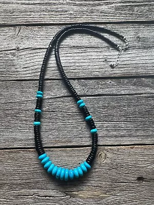 Mens Sterling Silver Black Onyx Turquoise Necklace 24 Inch • $199