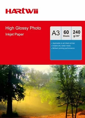 A3 Inkjet Paper High Glossy Photo Paper Printing 230 240 Gsm Hartwii - 60Sheets • £16.99