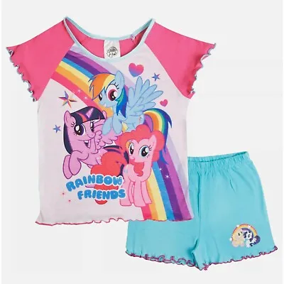 Girls My Little Pony Short Pyjamas Kids Rainbow Friends Shortie PJs Set Size • £4.95