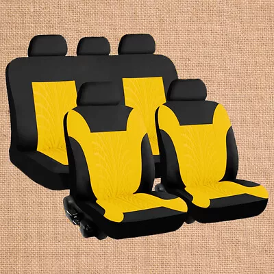 Polyester Fabric Yellow Full Set Car Seat Cover Front Rear Seat Cushion Mat • $53.54