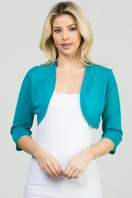 Fashion Secrets Women`s Teal Green 3/4 Chiffon Bolero Shrug Cardigan Jacket . • $19.99