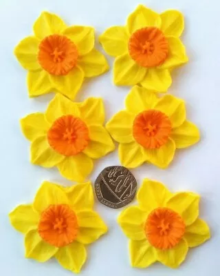 6 Handmade Edible Fondant Daffodil Flowers Easter/Spring Cake Topper Decoration • £5.25