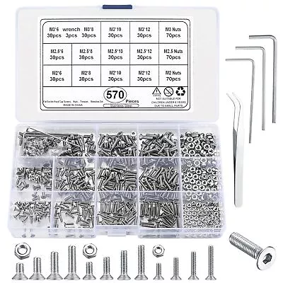 570 Pcs M2/M2.5/M3 Countersunk Head Screws Bolts And Nuts Set Flat... • £8.73