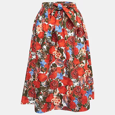 Marni Red Floral Print Cotton Gathered Midi Skirt S • $207.90