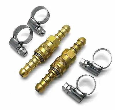 2 X Quick Release Fittings Coupling For 8mm Propane/butane Hose + 4 Clips (65) • £12.79