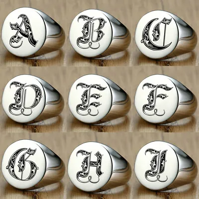 Mens Signet Ring Signature Ring Silver Initials Custom Royal Initialen Letters • $2.49