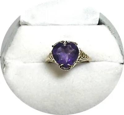 Ring - AMETHYST - Natural - “AAA” - Heart Shape - Vintage 14k Yellow Gold Mtg.- • $285