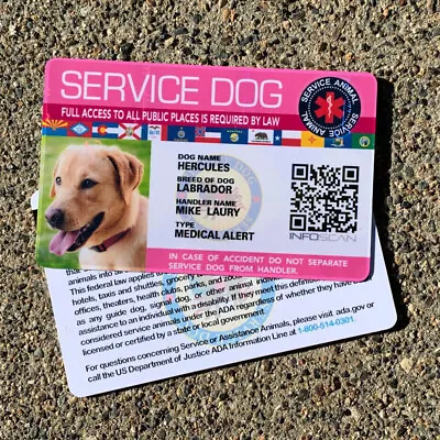 $15.99 • Buy ADA Service Dog Card ID Badge Assistance Animal Badge ESA Holographic - PINK