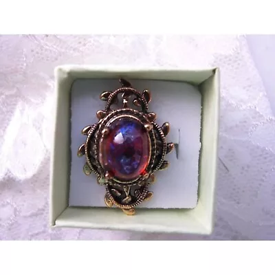 BIRTHDAY  GOTHIC Renaissance Medieval Gold Ring Mexican Fire Opal Dragons Breath • $19.80