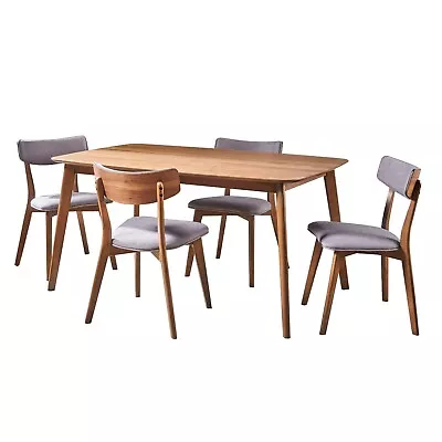 Aman Mid Century Finished 5 Piece Wood Dining Set With Fabric Chairs • $701.40