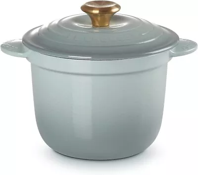 Le Creuset Rice Pot 18cm 2L Sea Salt Cast Iron Cocotte Every Gold Knob NIB • £246.02