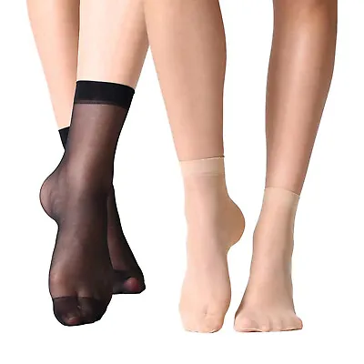$6.99 • Buy 10 Pairs Women Nylon Elastic Short Thin Ankle Sheer Stockings Silky Short Socks