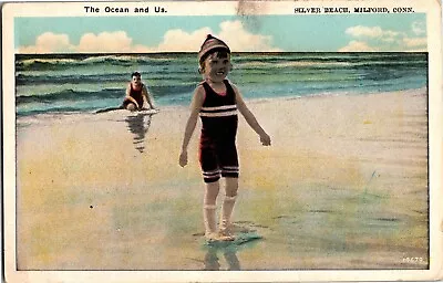 Child Playing On Beach Silver Beach Milford CT Vintage Postcard Q10 • $7.29