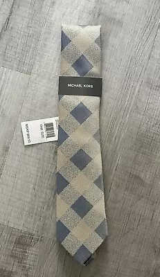 NWT Michael Kors 100% Silk Neck Tie Maysen Check Khaki Print $70 Retail MSRP • $24.99