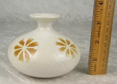 OMC Japanese Pottery Vase Mid Century Modern White Tan Floral Design Weed Pot • $50