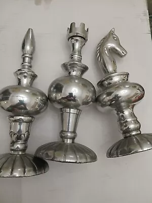 Knight Chess Piece Silver Tone Metal 9  Inch Home Decor Acadamia Lot Of 3 • $89.99