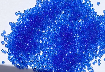 Rare Antique Micro Seed Beads-16/0 Transparent Light To Medium Sapphire Blue-4g  • $6.25