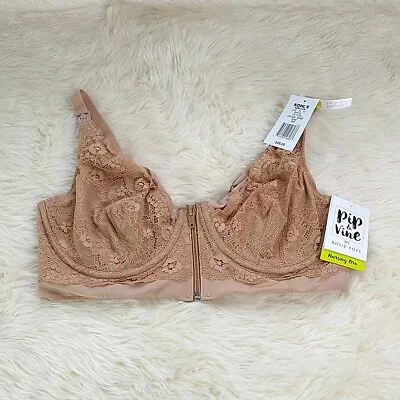 NWT Pip & Vine By Rosie Pope Womens Sz 36D Nursing Bra Tan Front Zip Underwired • $12